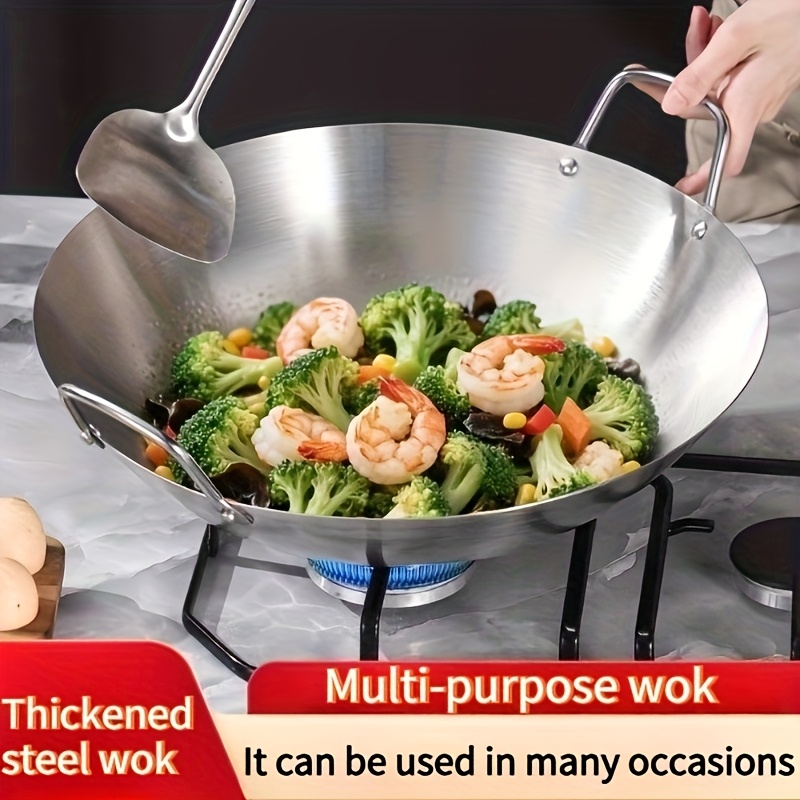 Large Stainless Steel Wok with Double Handles