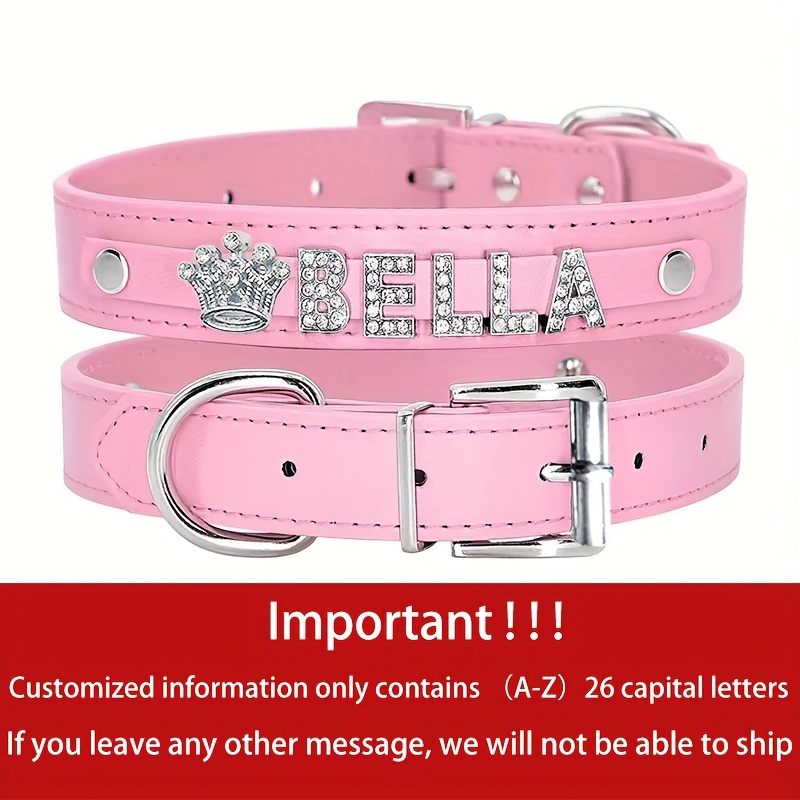 E-shop Personalisiertes Hundehalsband - Individueller Name & Kronenanhänger, Langlebiges Polyester mit Metallakzenten, 3 Farben (Pink/Blau/Rot) für