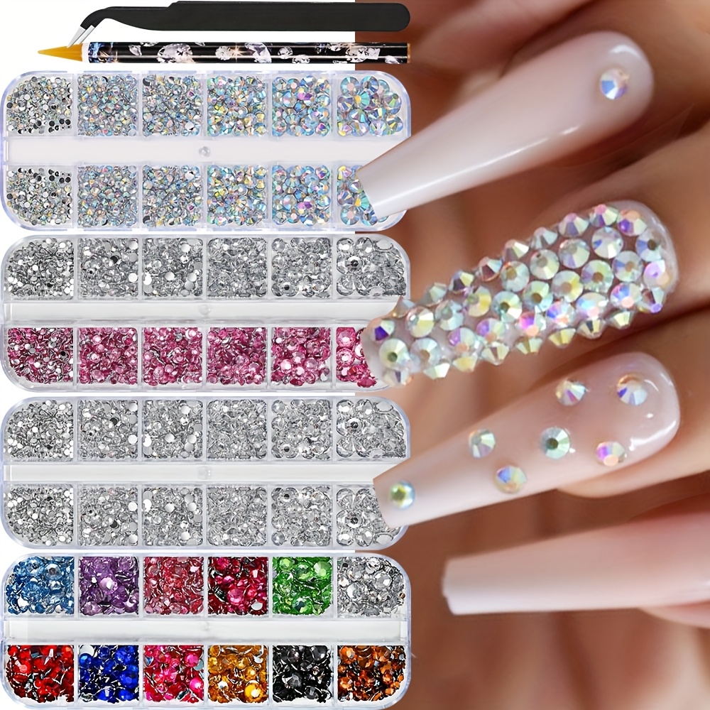 

1 Boîte de Strass Multi-Tailles pour Nail Art, Perles de Cristal, pour DIY Nail, Chaussures, Vêtements, Maquillage, Sacs, avec Pinces et Stylo, Non Parfumé - SS4-SS16