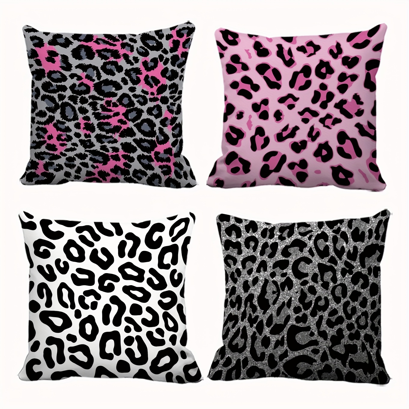 TEMU Set da 4 federe per cuscini in stile moderno con stampa leopardata e rosa, affascinanti e scintillanti fodere per cuscini boh矇mien di tigre ,
