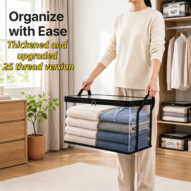 4pcs Large Clear Thick Storage Boxes with Hinged Lid