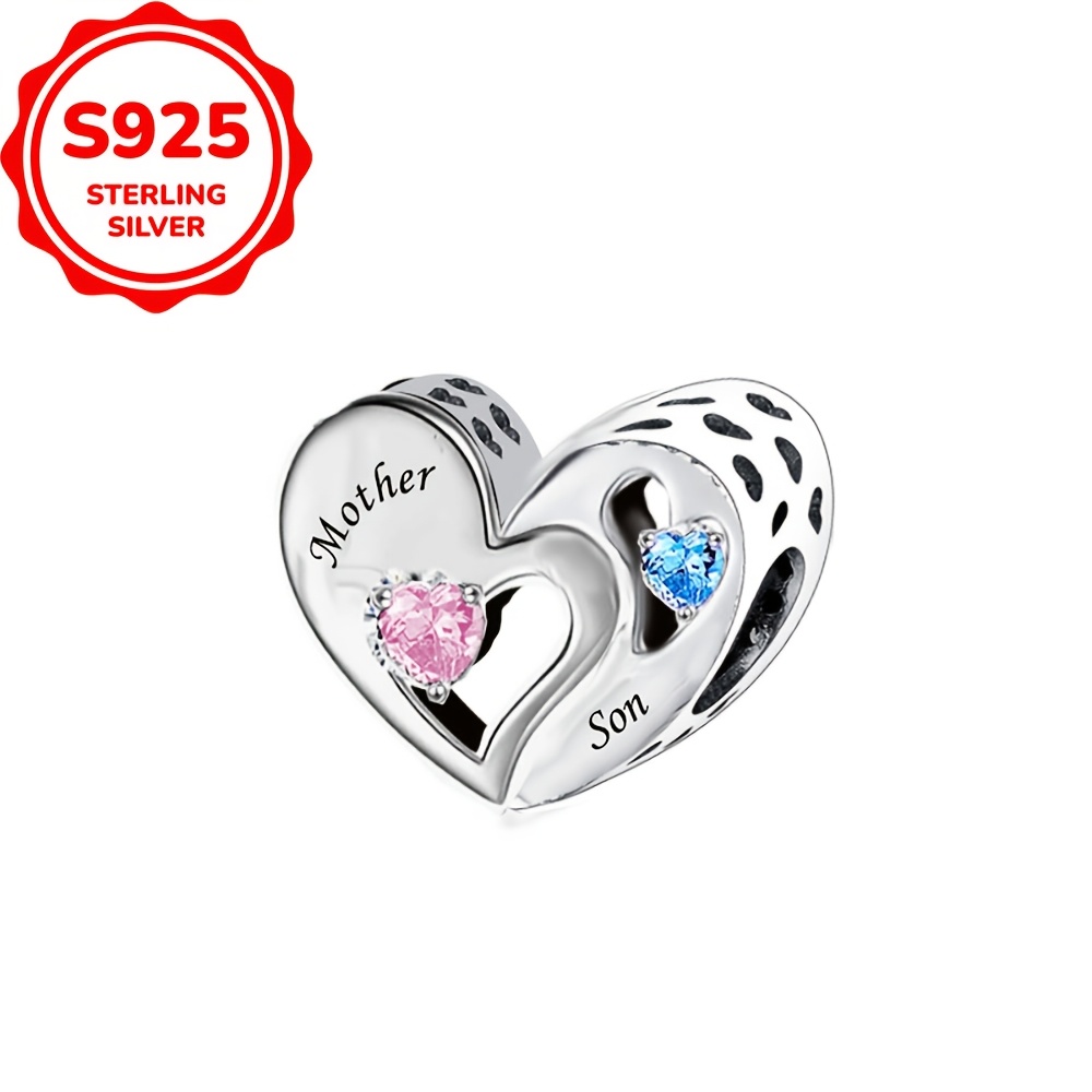 1pc 925 Sterling Silvery Family Relationships Heart Shaped Charms Beads For Original Bracelets And Necklaces Jewelry Gift For Mom Dad Brother Sister ( 1.86g)