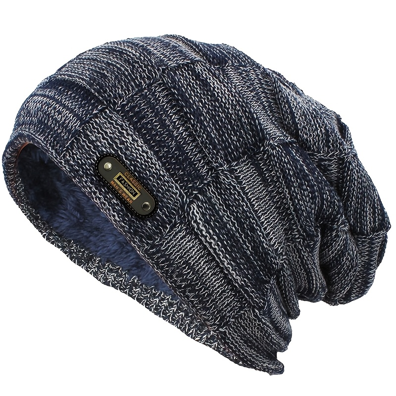 TEMU 1pc 's Autumn And Winter Mixed Color Knitted Hat, With Thick Velvet Insulation And Windproof Pullover Hat, Outdoor Casual Hat, Lined With Plush,