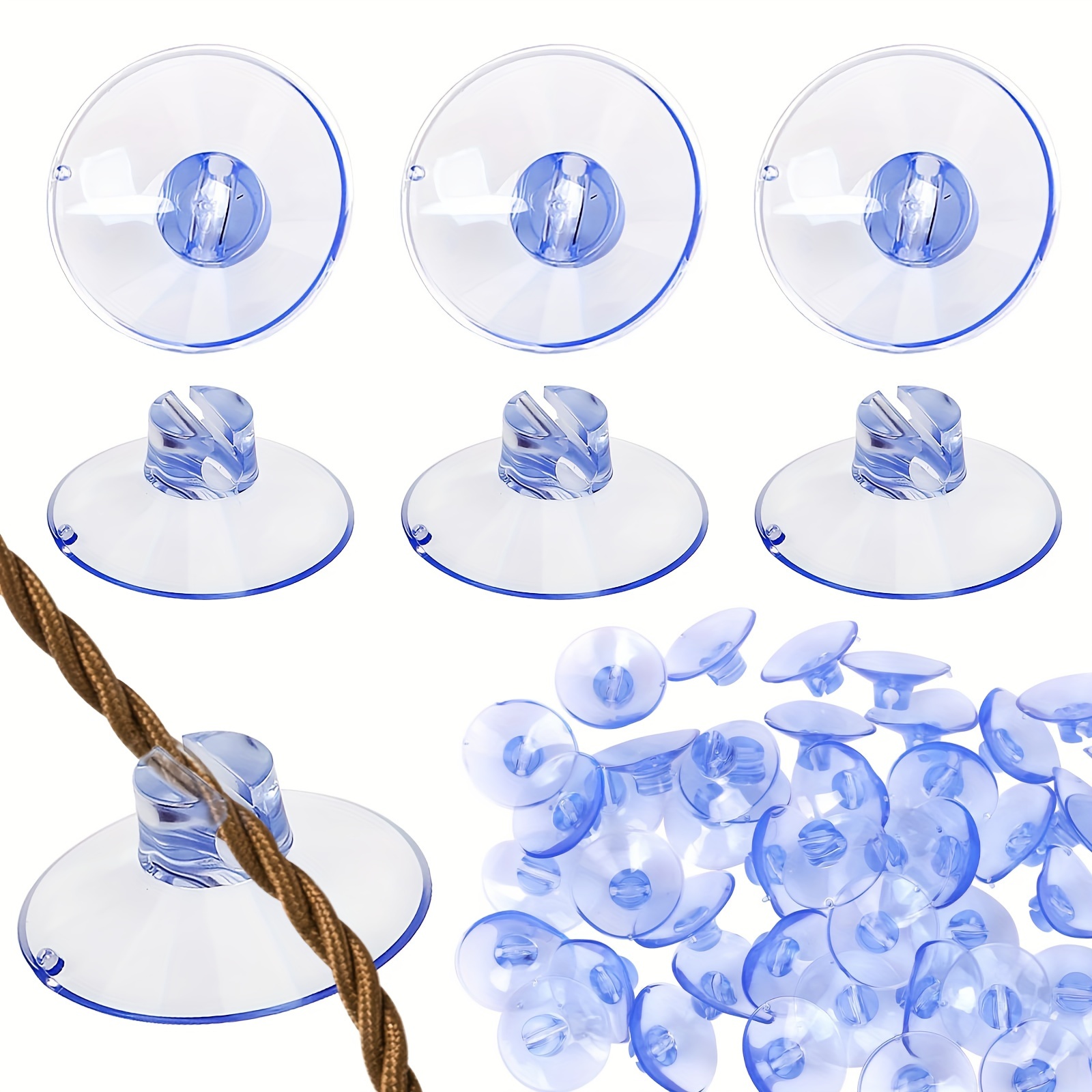 

50pcs Clear Window Cling Suction Cups - 40mm Easy-install Hooks For Lights & Decorations, Christmas, Easter, New Year's - Plastic, , Christmas Light Clips, Utility Hooks