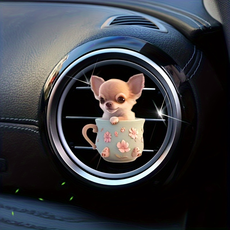 

1pc Cute Cartoon Teacup Dog Pattern Car Air Conditioner Outlet Aromatherapy, Acrylic Car Air Outlet Decoration Clip, Car Freshener, Good-looking Car Interior