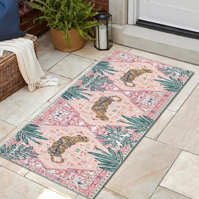 TEMU 1pc Pink Leopard Print Long Rug, Suitable For Bedrooms, Cafes, Hotels, , Banquet , Outdoor Patios, Gardens, , Home Decor, And Hallway Runners
