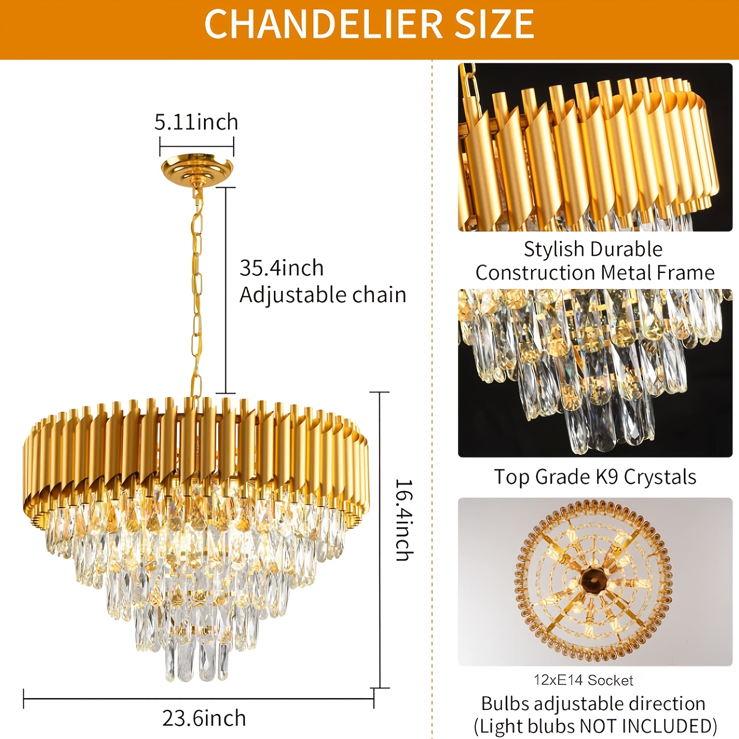 Crystal Chandeliers 5-tier K9 Round Crystal Chandeliers Light Fixture Chandeliers Ceiling Light Fixture For Dining Room Living Room Bedroom Entryway E14 X 12 Lights (bulb Not Included)
