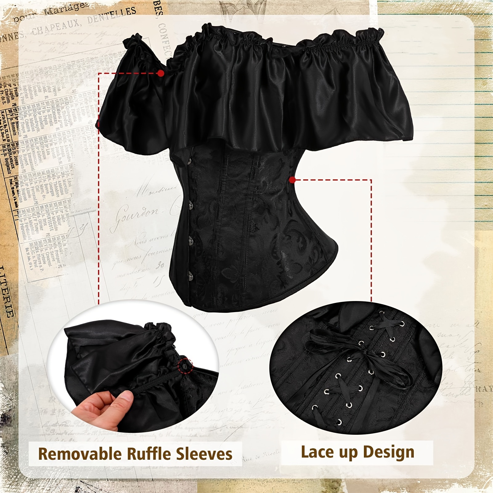 women steampunk corset top sleeves shoulder corset - Temu