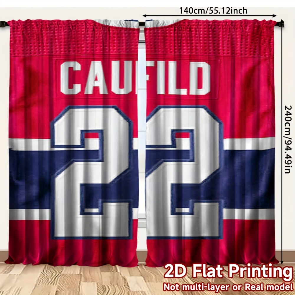 TEMU 2d Flat - 2d Flat - 2pcs, 2d Flat Not 3d, Fashion Curtains, Caufield Hockey Jersey Number 22, 100% Polyester, Ideal For Bedroom, Living Room,