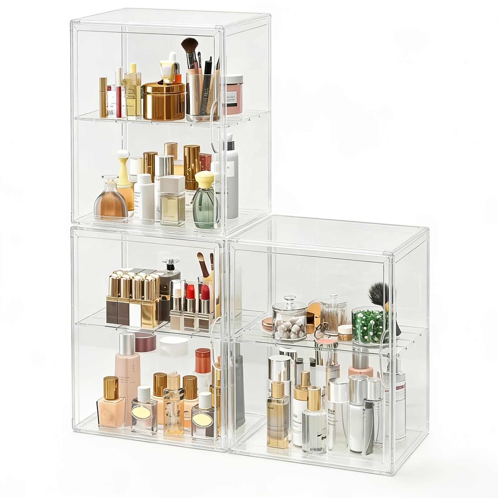 Image of Large Collectibles Display Case, 2 Tiers With Adjustable Height, Stackable Storage Bin, Magnetic Door, Dustproof, Storage Drawer Units