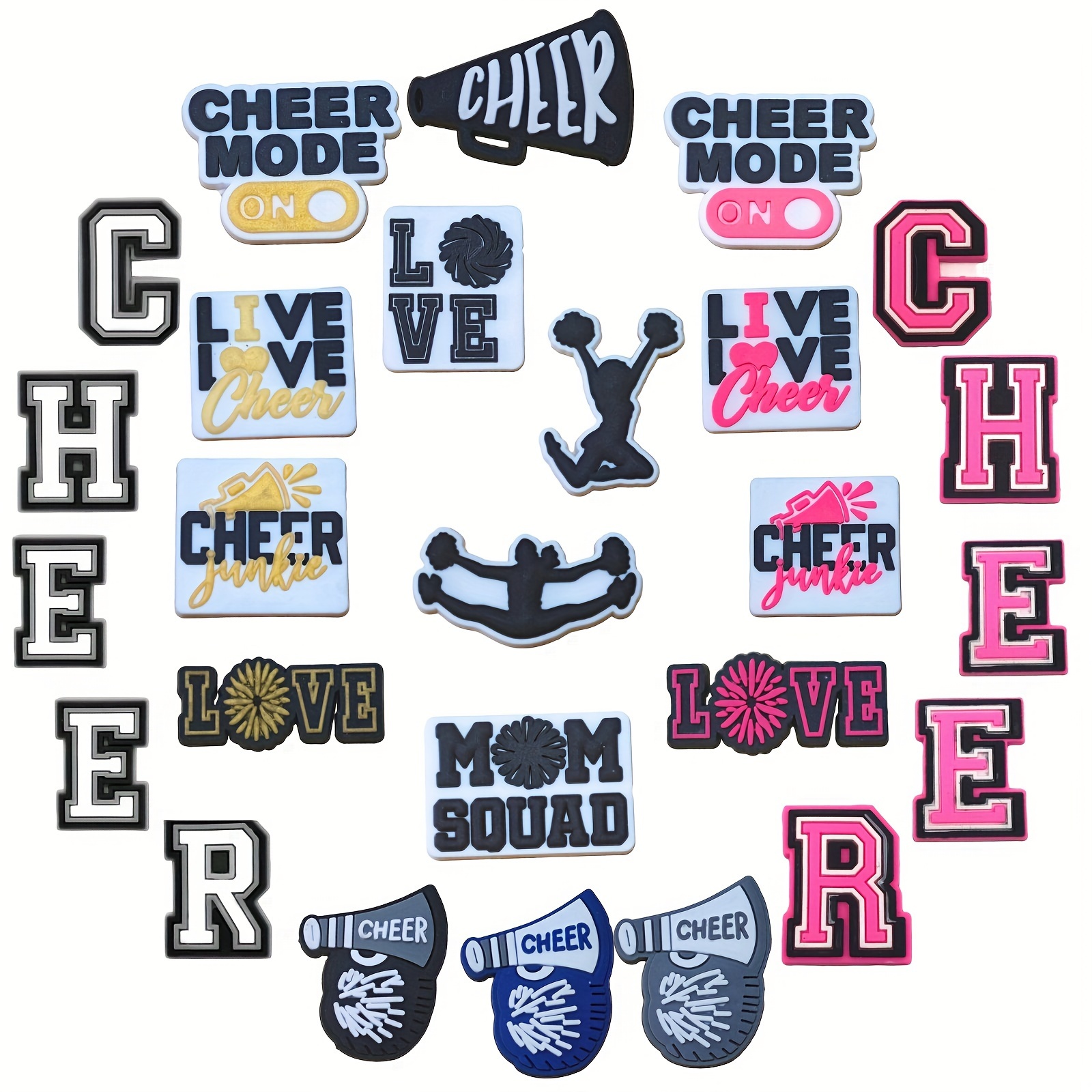 

26-piece Cheerleading Shoe Charm Set For Clogs, Plastic Cheer And Love Themed Decorations For Women, No Feathers, Electricity-free Accessory Pack For Cheerleaders And Teams