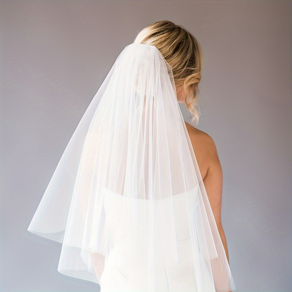 TEMU A '-layered Simple Wedding Veil, A Bridal Hair Accessory For The Wedding, Perfect As A Valentine's Day Gift.
