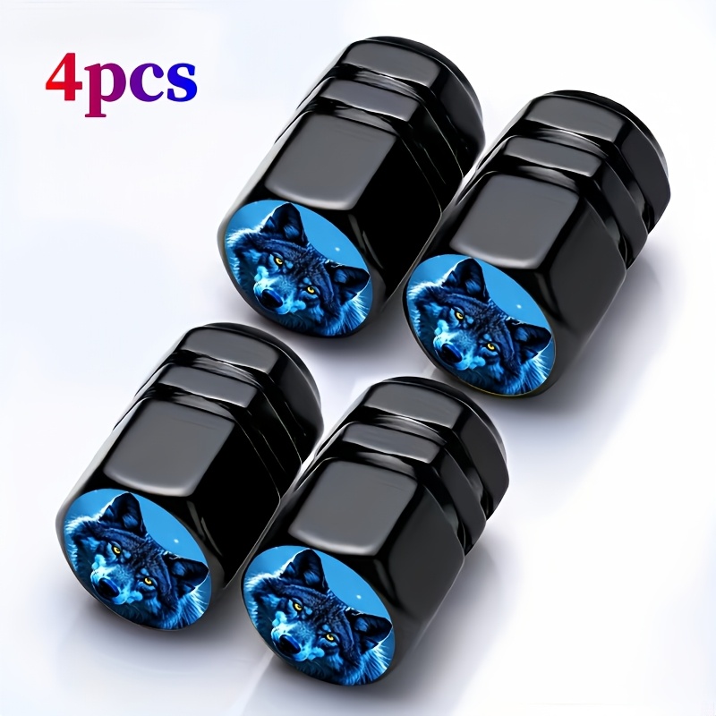 Image of 4pcs/5pcs Wolf For Car Wheels, Tires, Valve Caps, Color To Your Vehicle, Suitable For Cars, Motorcycles, And Bicycles
