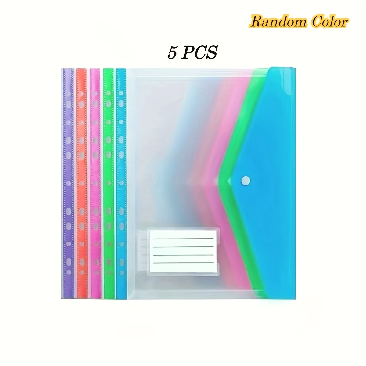 TEMU 5/10pcs A4 High-capacity Loose Leaf File Bags With 11-hole Binder Rings, Random Colors, Modern Pp Material, Expandable Button And Label Pockets
