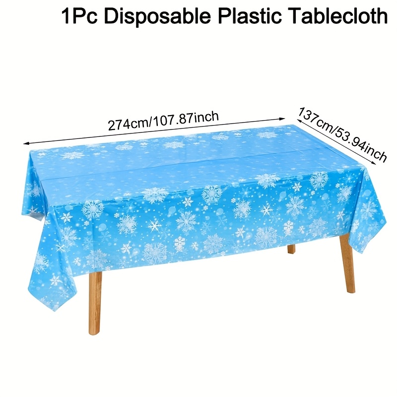 TEMU 1pc A Blue And White Snowflake Plastic Tablecloth Designed For Winter Wonderland Themes, Suitable For Rectangular Tables. This Disposable Table