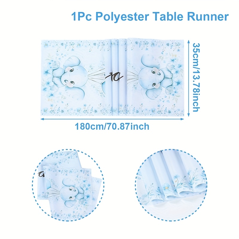 1pc Baby Shower Table Runner - A Boy Decor With Elephant Trunk & Tusk, Machine-made Polyester Table Cover Flag For Boy Or Baby Showers, - Party Table Decoration
