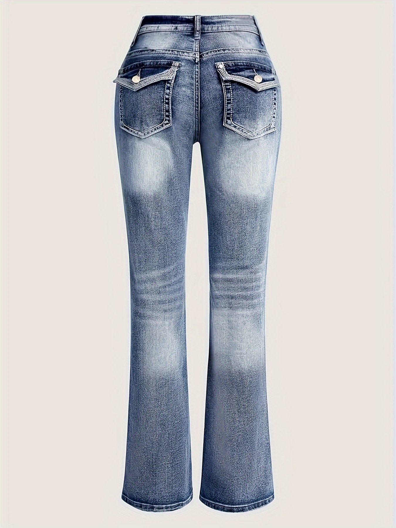  Women's Jeans Embroidery Flap Pocket Flare Leg Jeans