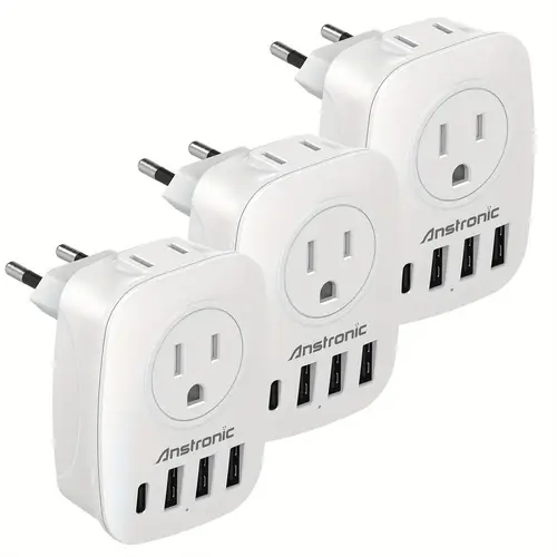 3 pack european travel plug adapter international power adaptor with 2ac outlets 3usb a 1usb c charger from usa to most of europe eu germany france italy type c