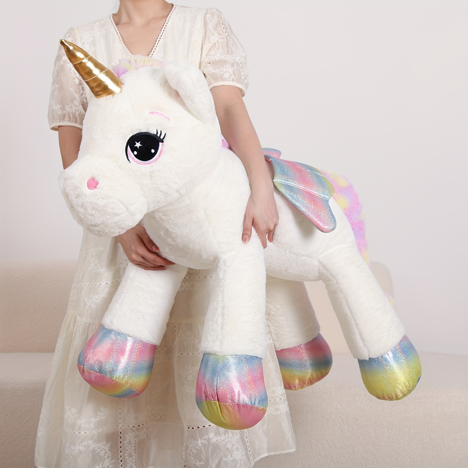 

44" White Unicorn Plush Toy - Stuffed Animal With Rainbow Mane, Perfect Birthday, Christmas, Or Halloween Gift For , Girlfriend, Or Boys, Cozy Body Pillow | Design, Best For Christmas, Thanksgiving