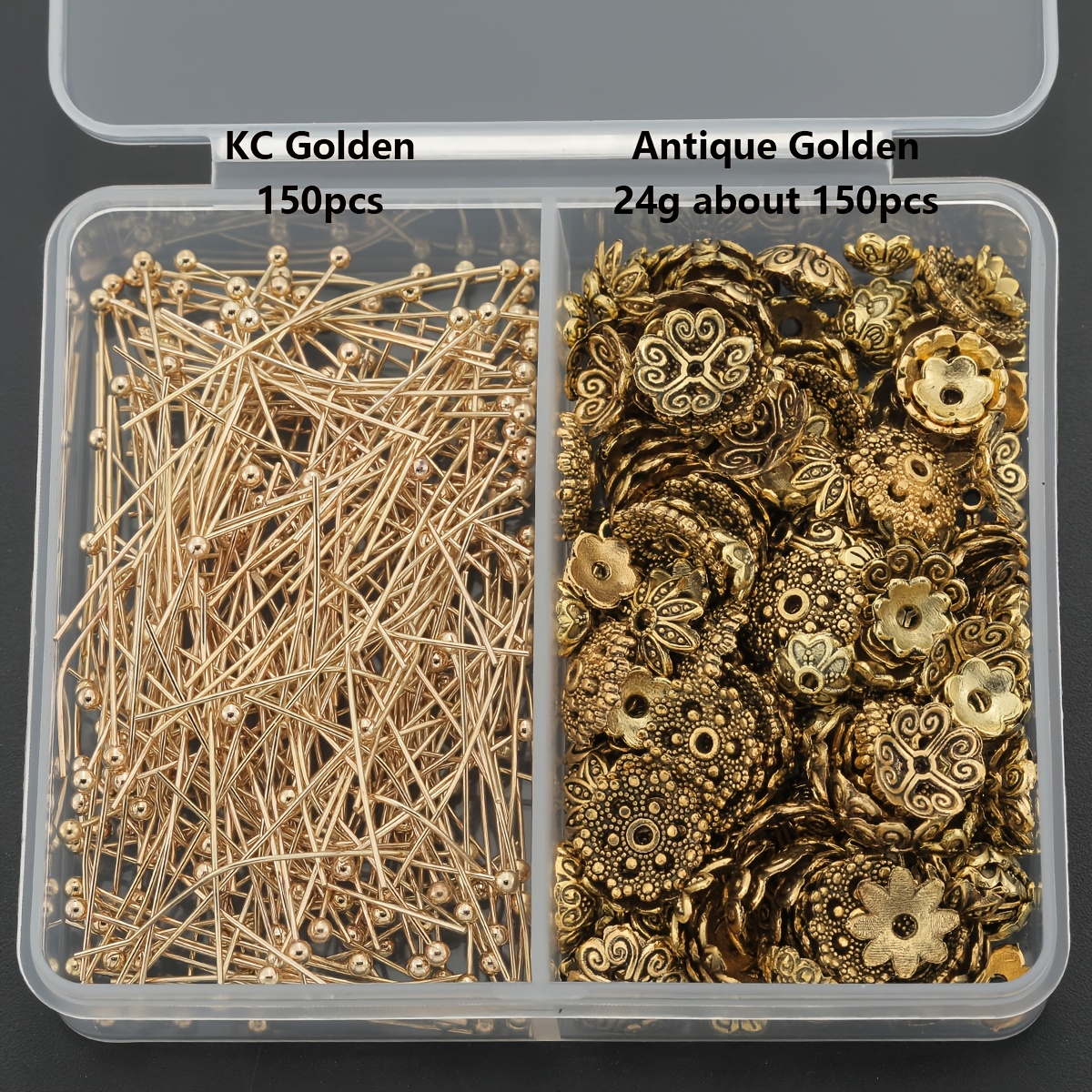 TEMU Kit de fabrication de bijoux DIY 300 pièces/boîte, comprend 150 épingles à tête boule et 150 capuchons de perles 24g, assortiment aléatoire de