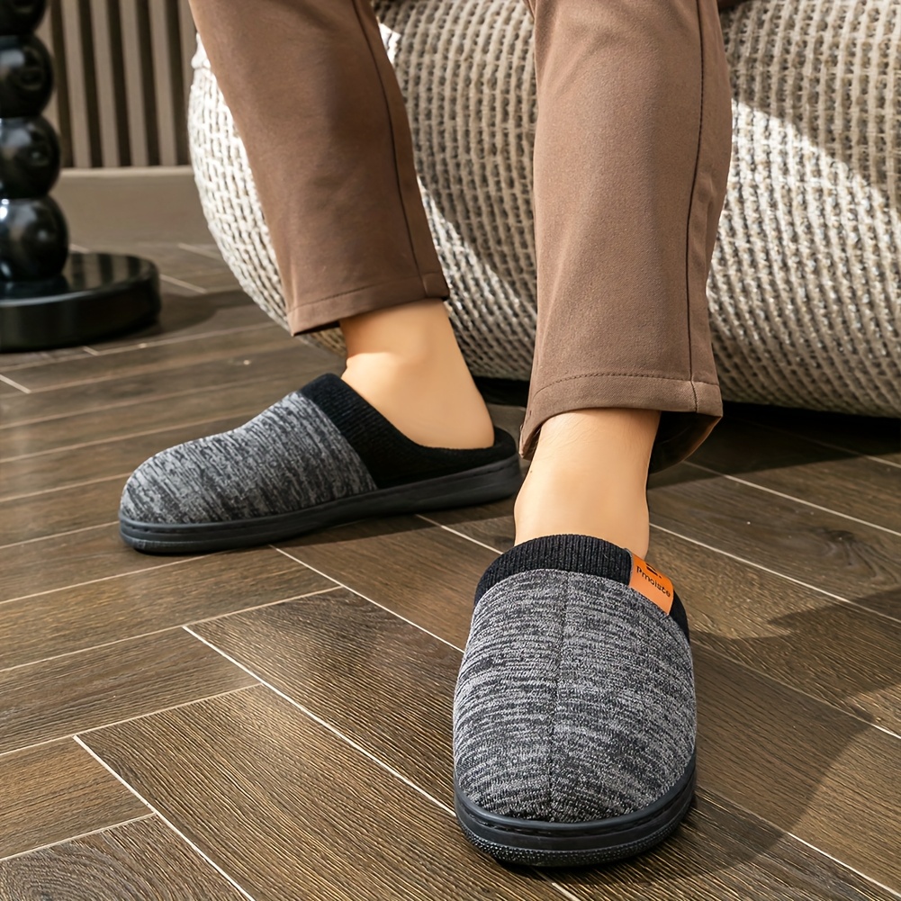 PMOISTE Heren Slip-On Memory Foam Slippers - Warme Winter Binnen/Buiten Huis Schoenen met Ondersteuning & Gevulde Binnenzool, Grote Maat (US 10-14) - Zacht Stoffen Bovenwerk & TPR Zool