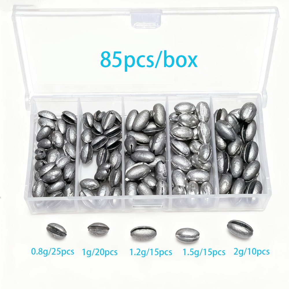 Image of 85pcs Lead Fishing Weights Set - Oval Split Shot Sinkers For , 5 Sizes, Perfect For Freshwater And Saltwater Fishing Tackle