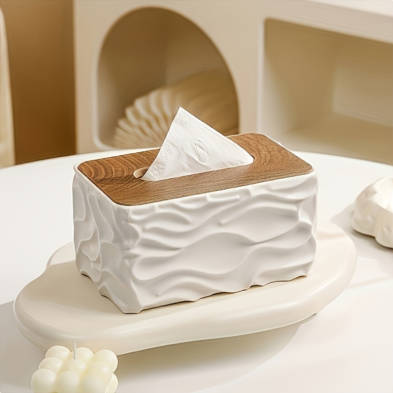 TEMU Boîte à mouchoirs en bois avec couvercle - Grande , Noir, Blanc, , Boîte de rangement durable en plastique pour salle de bain et salon, Solution