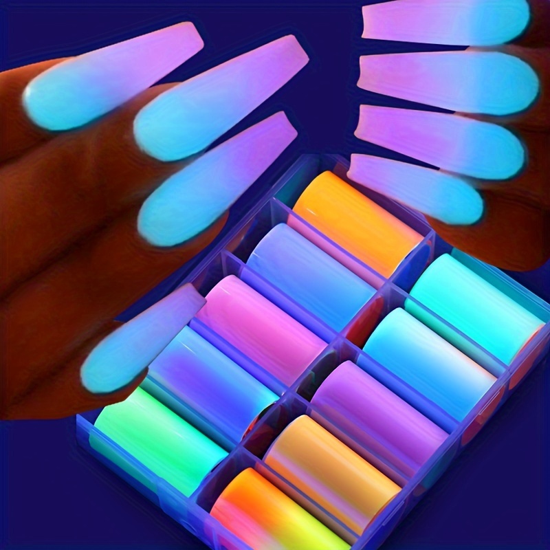 

10pcs/box Nail Art Neon Fluorescent Transfer Foil Paper, Rainbow Gradient Sky Patterns, Colorful Nail Art Sticker Decals