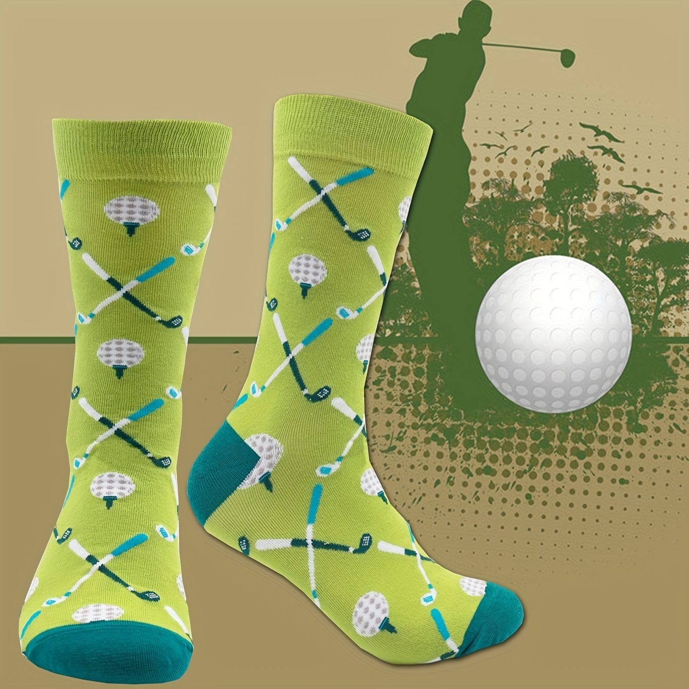 

Golf Pattern Crew Socks, Sports Mid Tube Socks, Women's Stockings & Hosiery