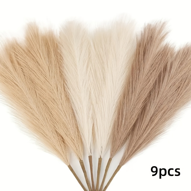 Image of 9pcs/set Artificial Rattan Grass 55cm/21.65in Tall Fluffy Grass Large Fake Pampas Shrub Plant Branches For Floor Vase Fillers Home Kitchen Bohemian Decor Room Decoration Wedding Party