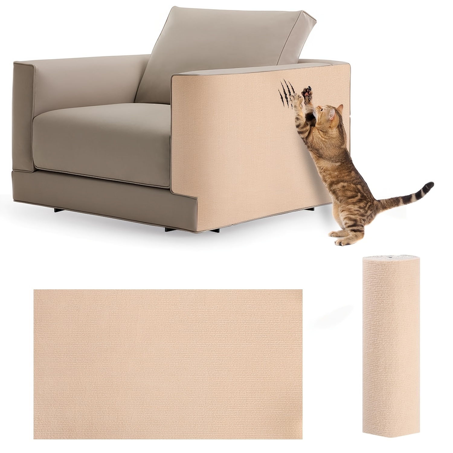 Self-adhesive Scratch Protection Mat For Sofa And Wall, 40x300 Cm Scratch Protection Sofa Cat - Trimmable Protection Against Cat Scratches Couch Protection From Claws Cat Carpet, Khaki
