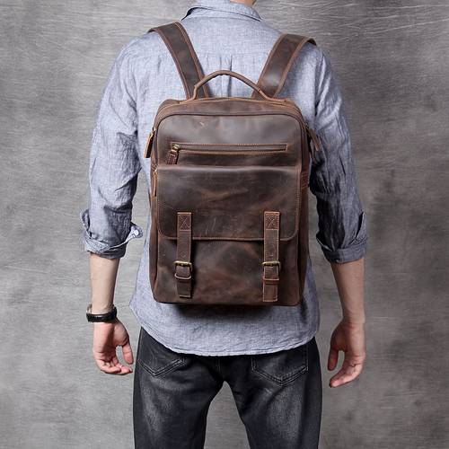 genuine large capacity backpack for men handcrafted cowhide travel bag laptop backpack
