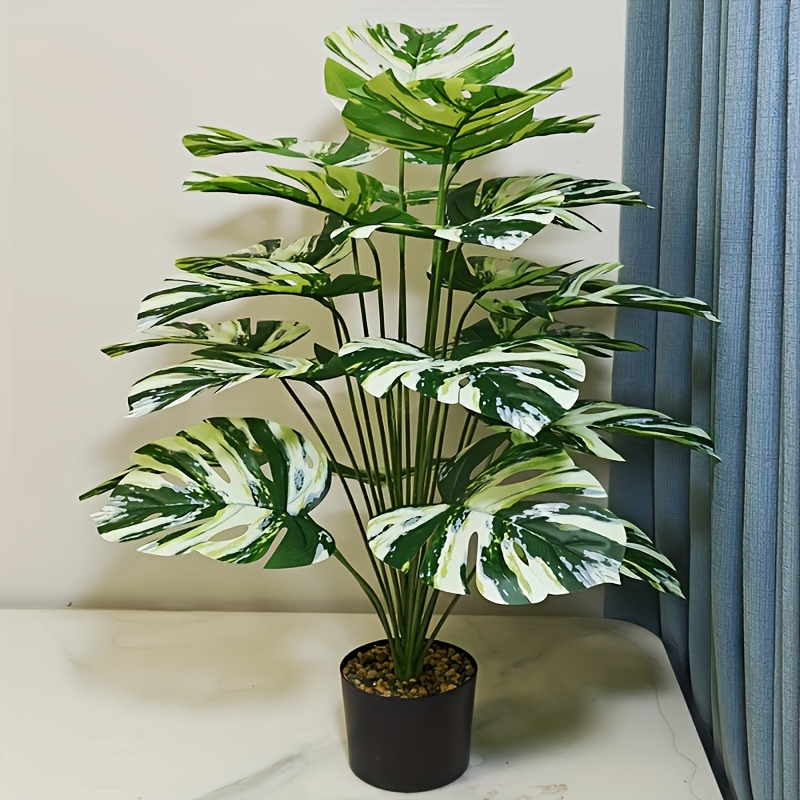 

18-head Faux Monstera Plant - Lifelike Plastic Greenery, Artificial Leaf Home Decor, Season-proof Indoor Accent, & Low-maintenance – Pot Not Included