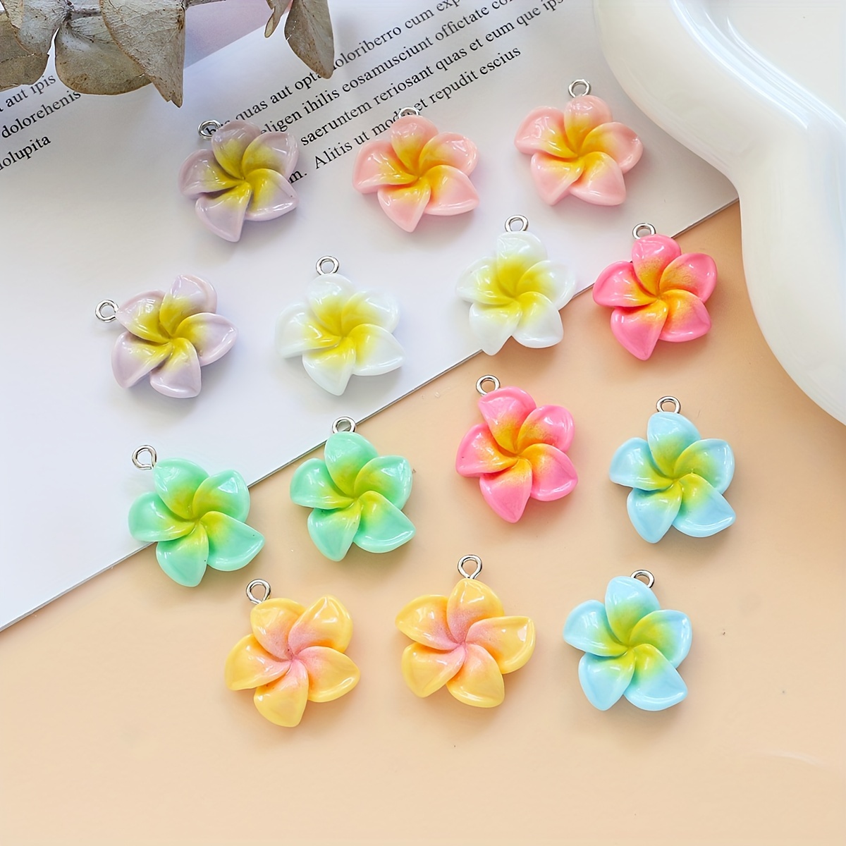 

14pcs Frangipani Flower Charms Set - Resin Pendants For , Necklaces, Earrings & Keychains