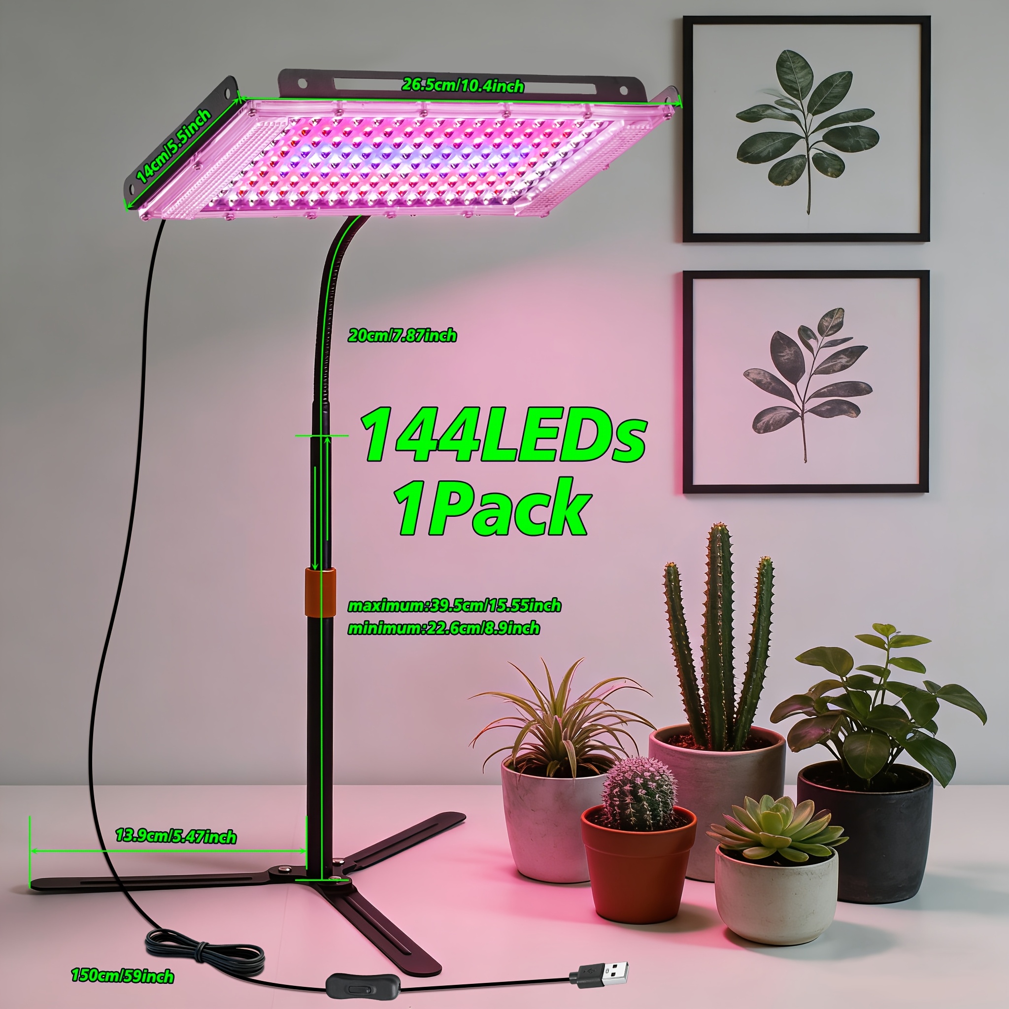 TEMU Usb Indoor Plant Grow Light, 50/144 Led Plant Lamp, With Desktop Stand And Adjustable Height/angle Design, Ideal For Home Office Desktop Plants,