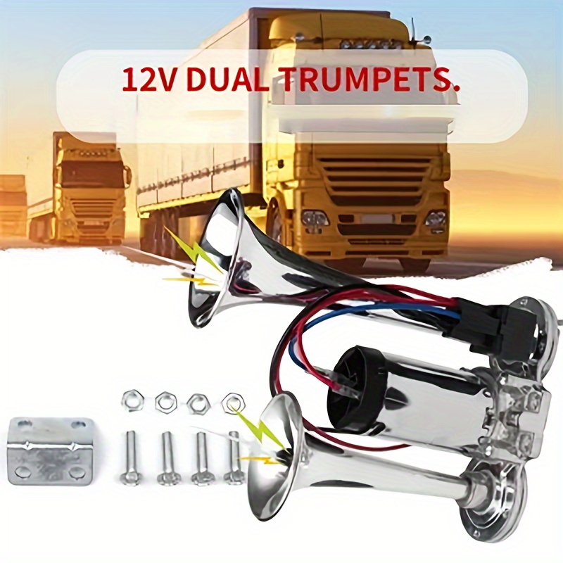 super loud air horn universal electric dual horn air horn air compressor air pump for any 12 24v vehicle car diy kit truck truck motorcycle boat details 5