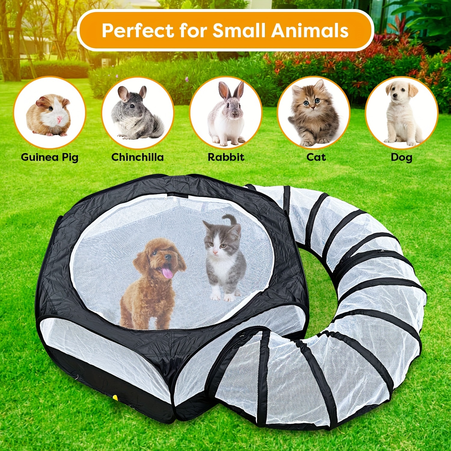 

Small Animal Playpen With Dual Zipper Tunnels - Waterproof & Breathable Mesh Cover, -up Setup For Rabbits, Cats, Guinea Pigs - Outdoor/indoor Use, Travel-, Pet Playpen