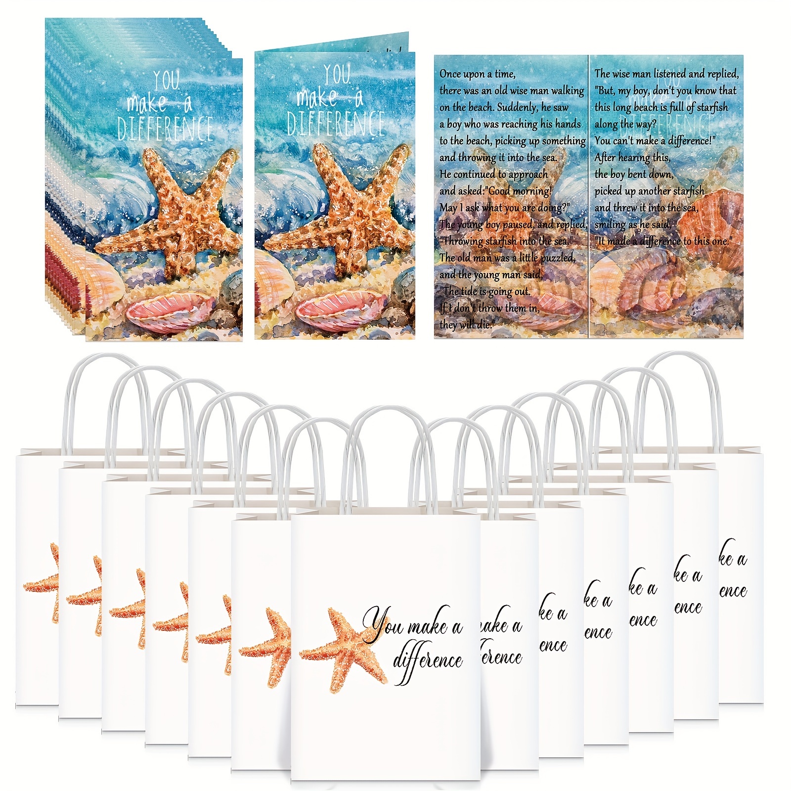 

60 Sets Thank You Gift Bags Bulk Starfish Sign Appreciation Make A Difference Quotes Teacher Wrap Bags With Handles And Inspirational Poem Cards For Employee Teacher Nurse Volunteer