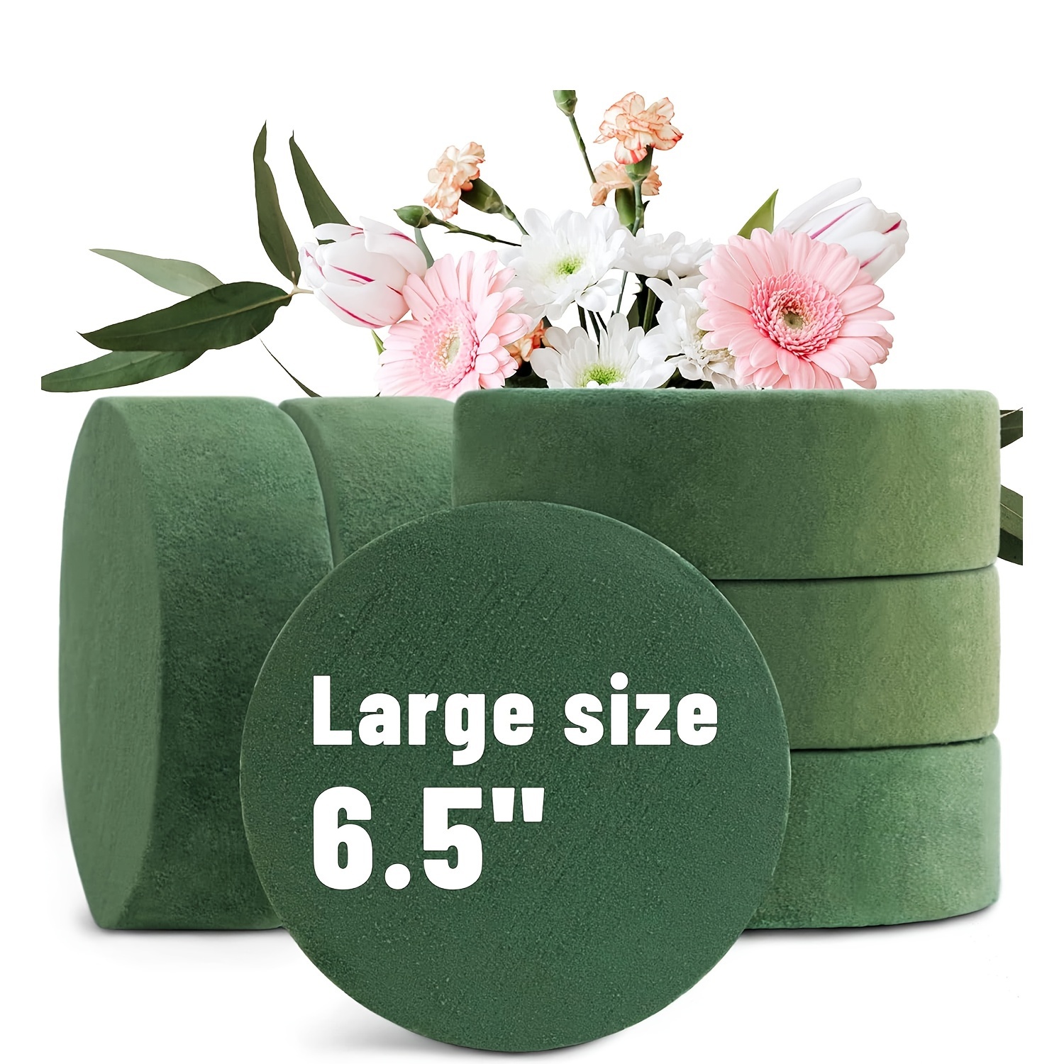 

6pcs Round Floral Foam Blocks, 6.5'' Large Dry Floral Foam For Artificial Flowers, Blocks For Wedding Aisle Flowers Party Decoration