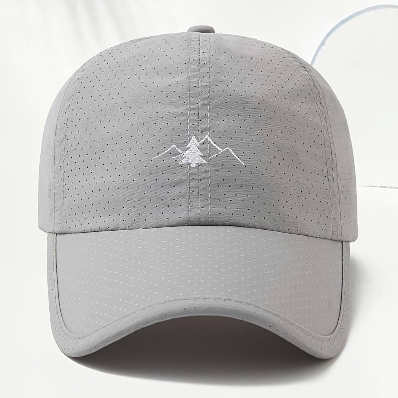 TEMU Men' & Women' Quick-dry Baseball Cap With Mountain & Tree Embroidery - Adjustable Snapback, Breathable Lightweight Suitable For Running, Hiking,
