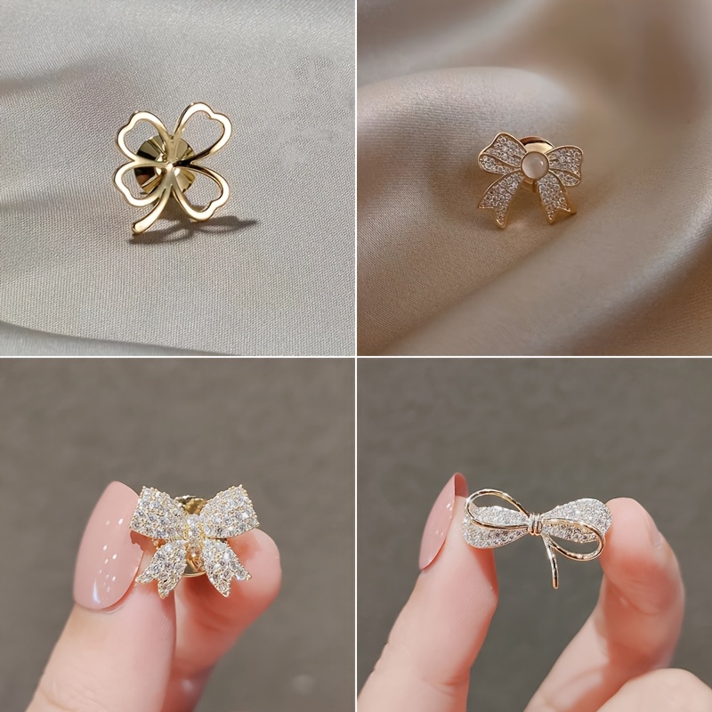 TEMU Juego de 4 piezas, broche de antideslizante, alfiler de solapa de metal con piedra , alfiler para mujer