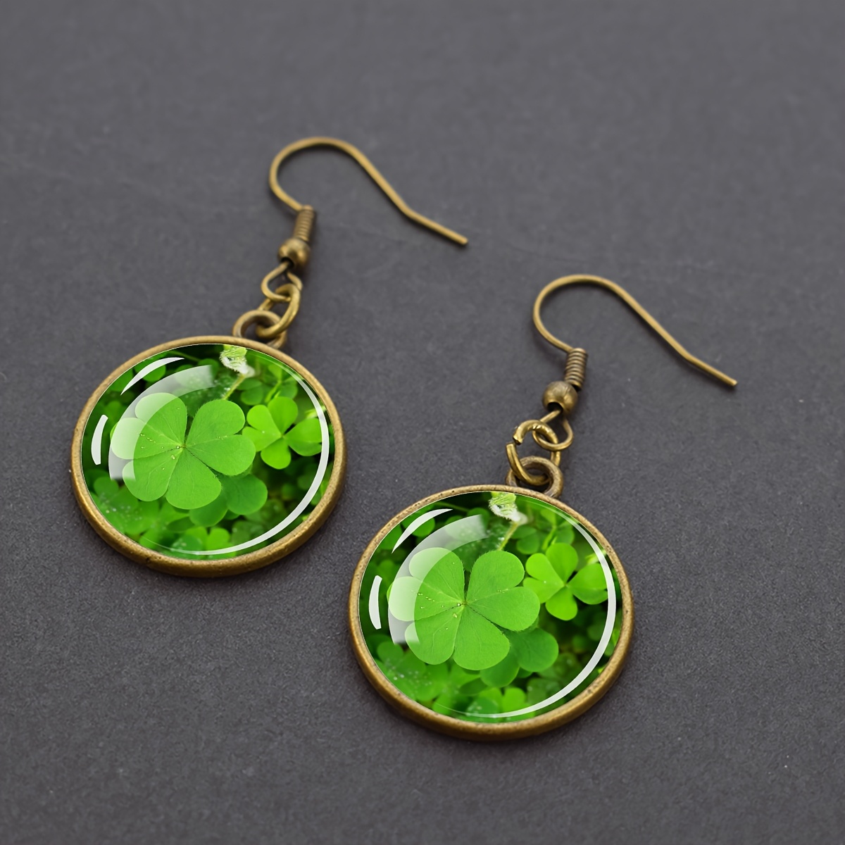 Nature Inspired Four-Leaf Clover Round Earrings, Gift