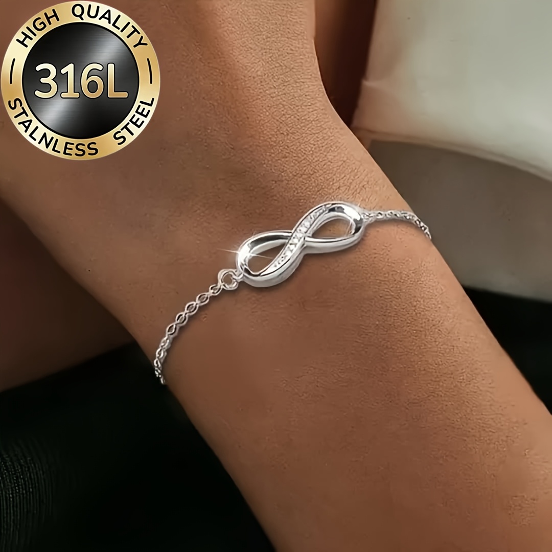 TEMU 1pc Classic 8-character Bracelet, Steel Infinity Symbol Bracelet 8-character Ring Bracelet, Easy Elegant , Suitable For Daily Wear, Low-allergy