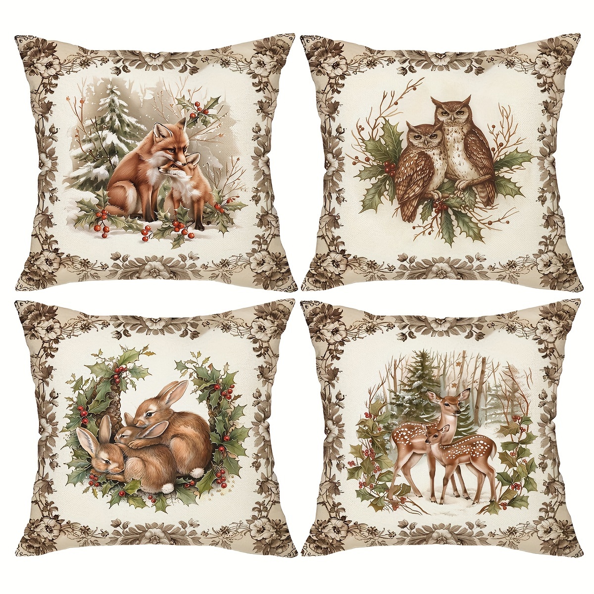 

Ensemble de 4 Housses de Coussin d'Hiver, 18x18 pouces - Polyester Lavable à avec Fermeture Éclair pour Décoration de Fête à la Ferme