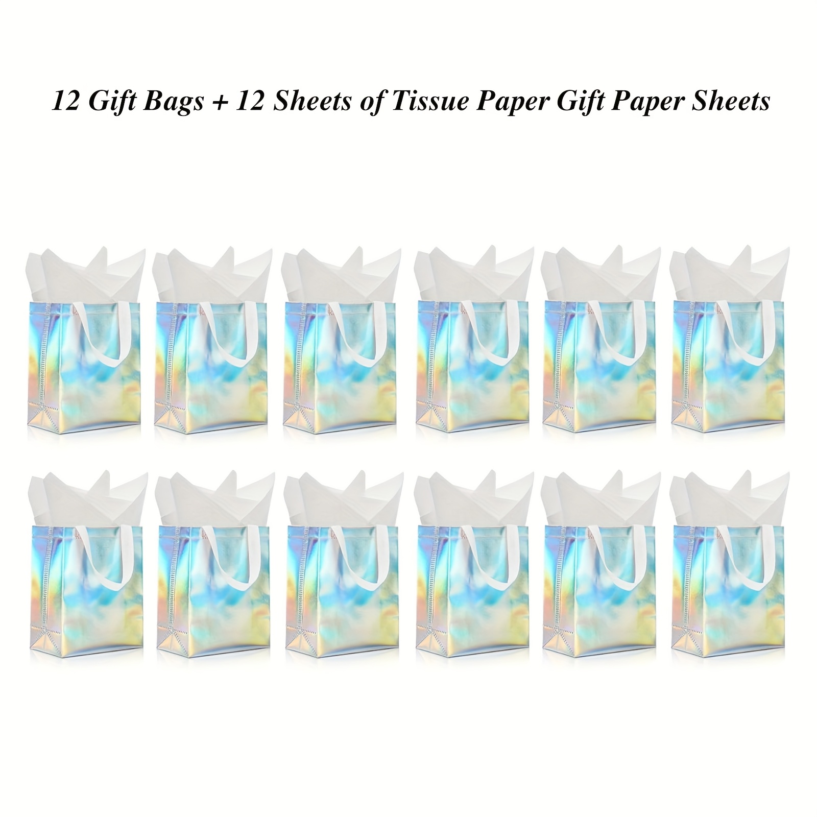 TEMU Gift For Her/him 24pcs Holographic Gift Bag Set With Handles, 12 Reusable Gift Bags And 12 Tissue Paper Gift Paper, Party Tote Gift Bags For