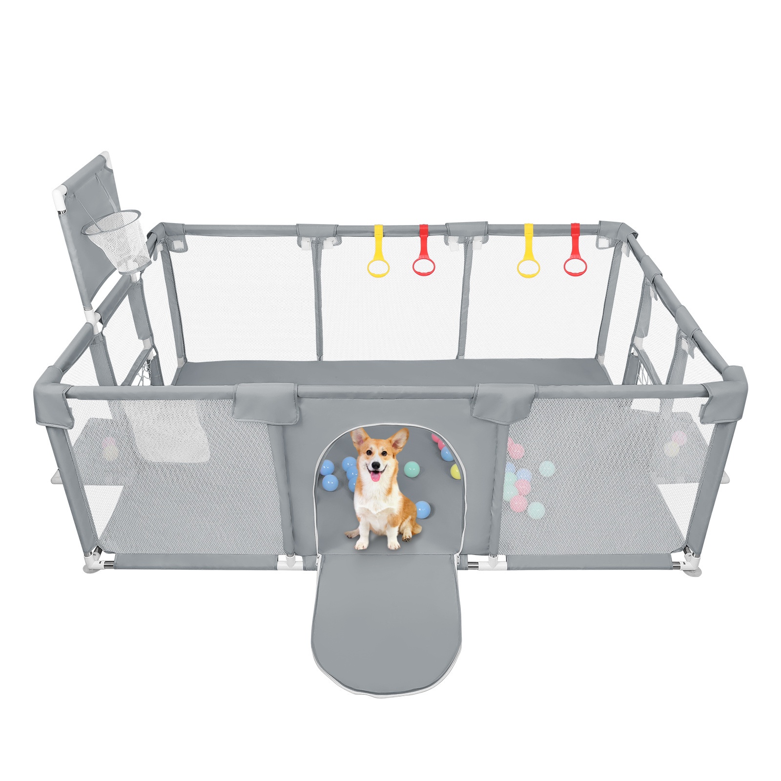 Image of Animal Fence With 3 Doors, Multifunctional Pet Fence, Cat And Dog Fence, Protects The Safety Of Pets, Suitable For Living Room, 180x120x66cm, Dark Gray