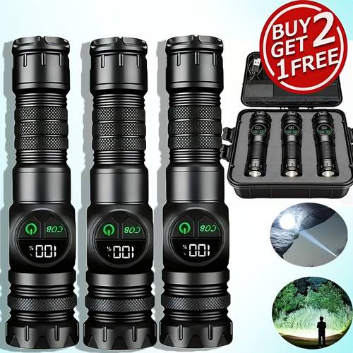 buy two free handheld flashlight usb rechargeable lighting torch 5 lighting and battery display function suitable for emergency patrol hiking camping night work and home emergency lighting provided