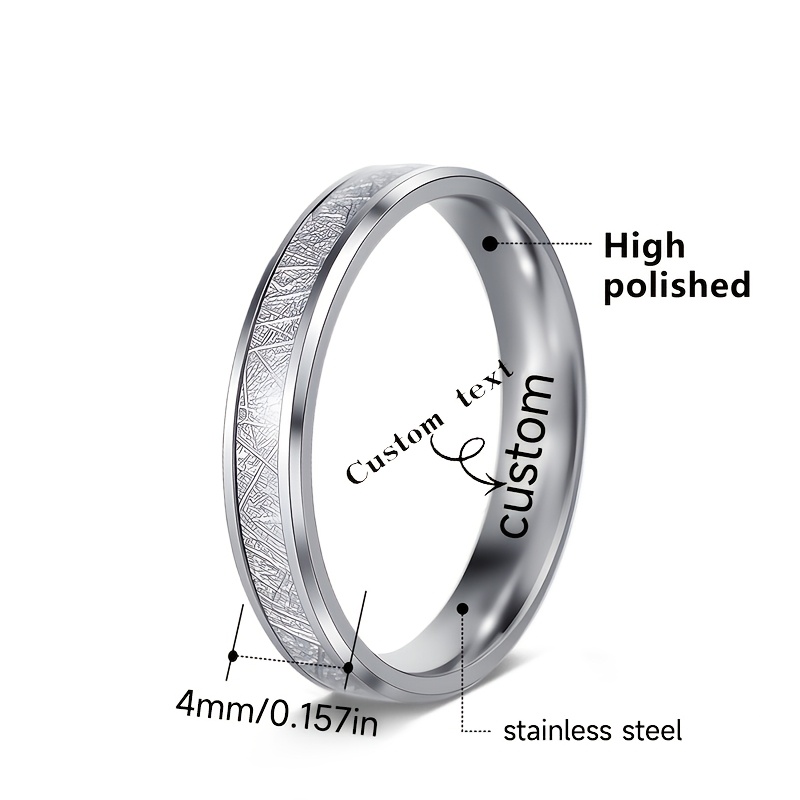 TEMU Customizable Text Jewelry For Men And Women, 4mm Wide Couple Rings, Without Battery
