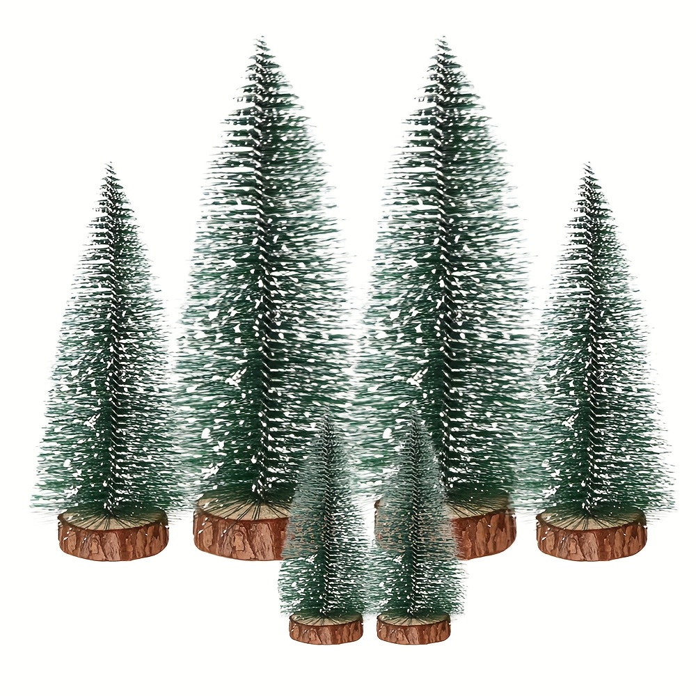 Image of A Set Of 6 Mini Christmas Tree Decorations For Festive Tabletop Displays, Perfect For Holiday Window Decorations And Miniature Scene Setups
