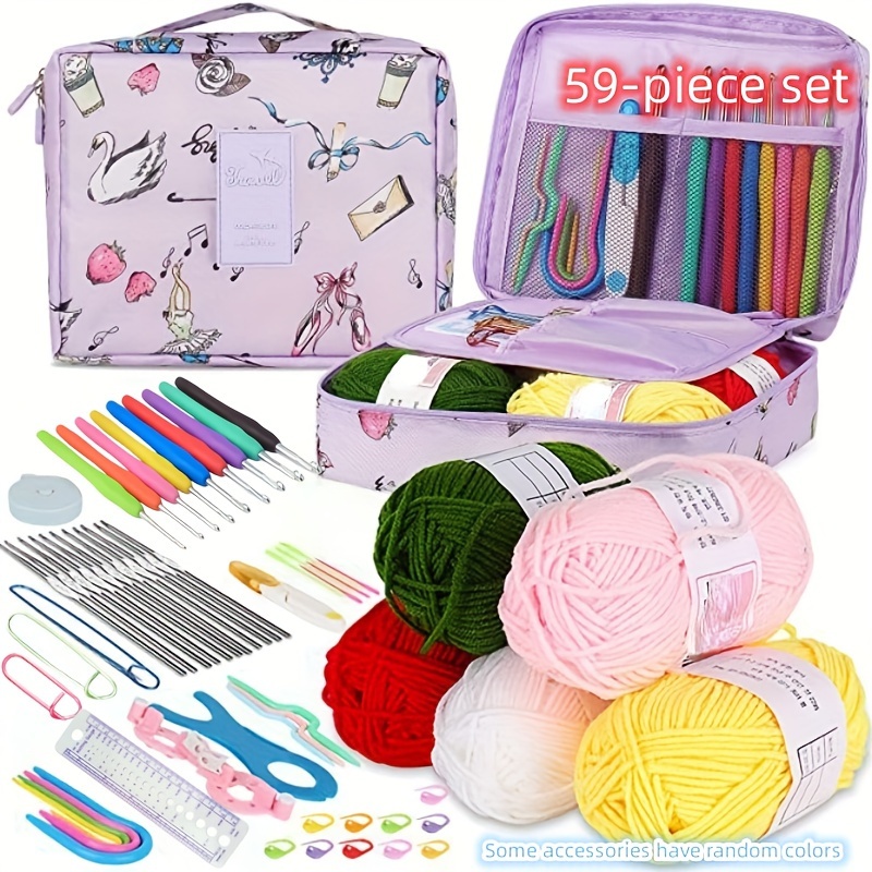 TEMU Versatile Storage Bag Crochet Hooks Kit Knitting Kit, Crochet Tools Diy Weave Yarn Kits Bag For Beginners